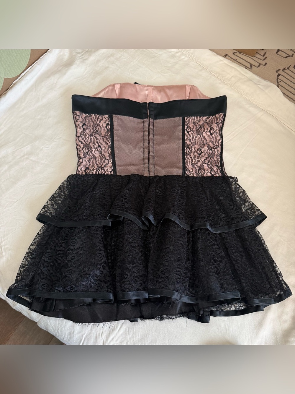 Betsey Johnson Vintage Lace Strapless Peplum Bow Mini Dress Corset Bustier Sz8 - Picture 8 of 10